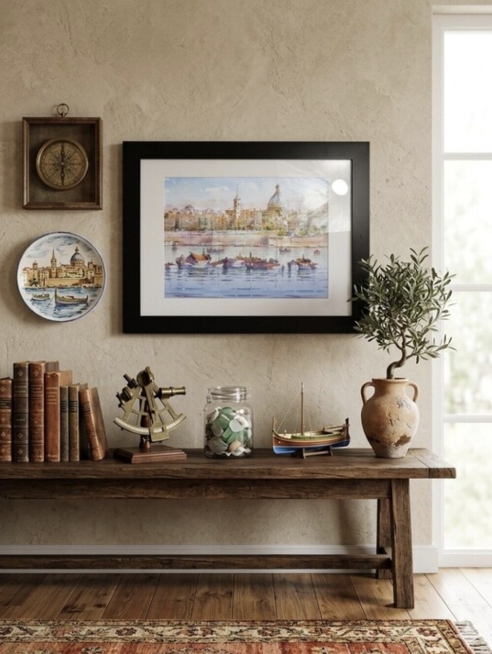 Black Framed Watercolor Harbor Print